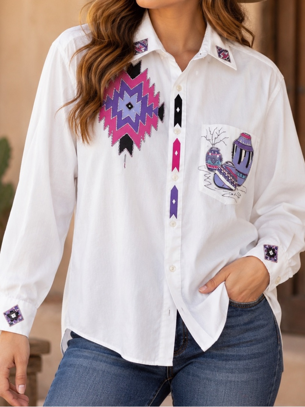 Scottsdale Images Southwestern Pottery Appliqué Western Art Shirt XL